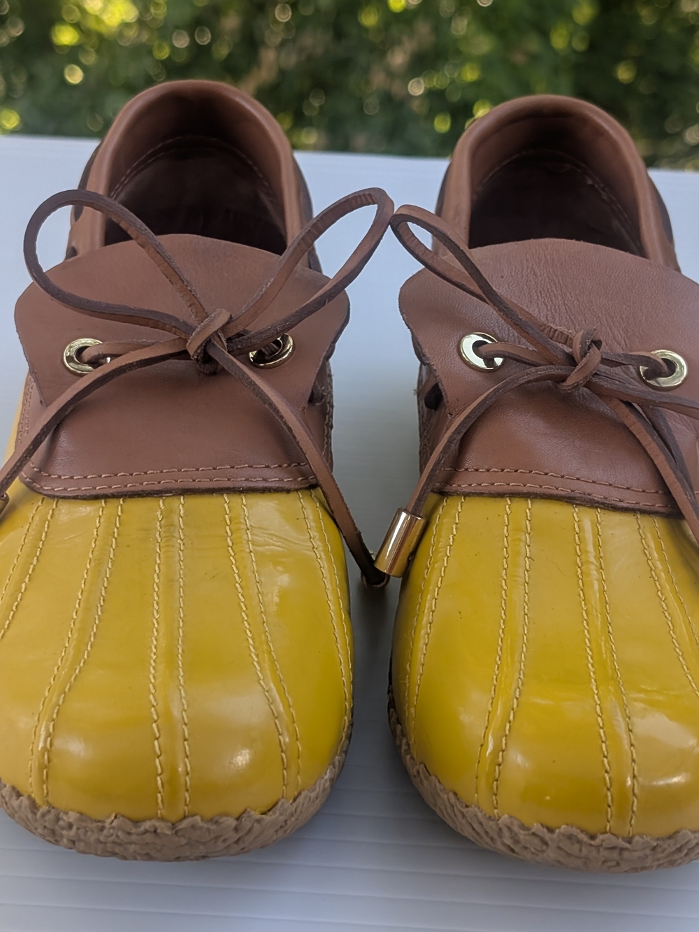 Tory Burch Brown and Yellow Leather Two-Tone Mules